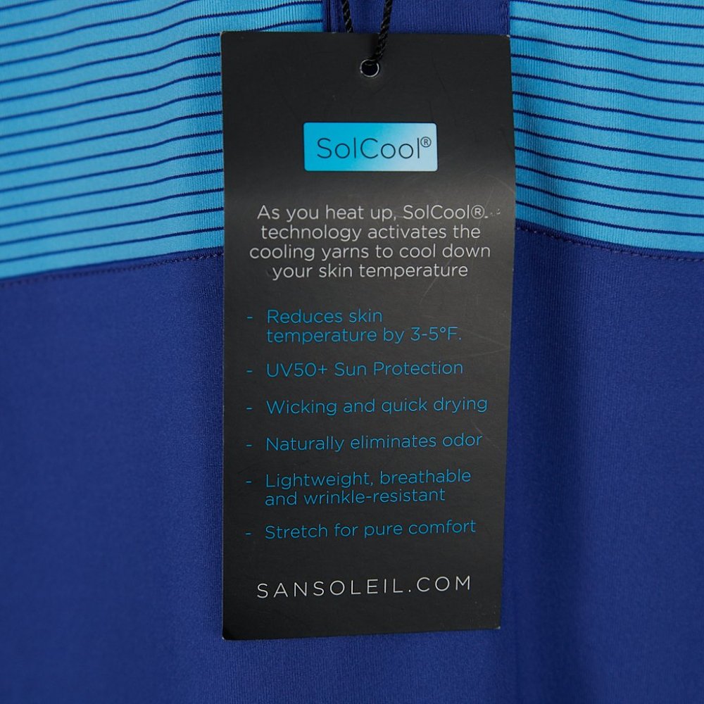 San Soleil Blue Performance Golf Shirt Sun UV 50+ Cooling Men's XL NWT - Picture 4 of 6